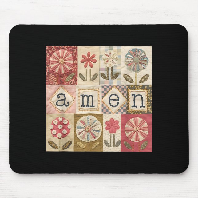 Mousepad Amen Patchwork Flor Feliz Páscoa Jesus Cristão (Frente)