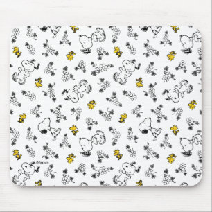 Mousepad Amendoins   Padrão de Flor B&W Snoopy & Woodstock