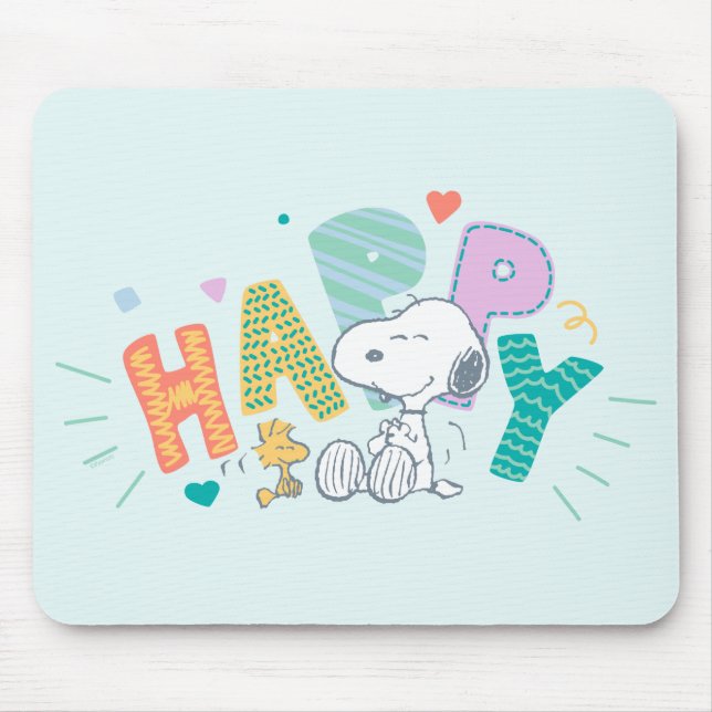 Mousepad Amendoins | Snoopy & Woodstock Happy (Frente)