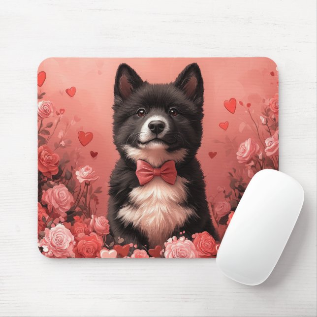 Mousepad American Akita com Rosas - Dia de os namorados (Com mouse)
