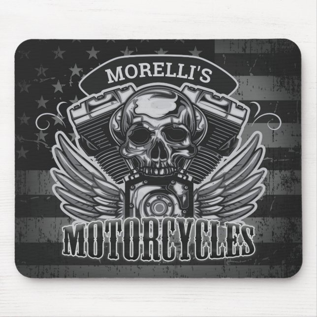 Mousepad American Biker ADD NAME Skull V-Twin Motocicletas (Frente)