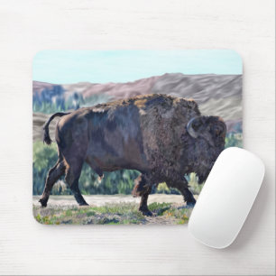 Mousepad American Bison Roaming no Grassland Setting