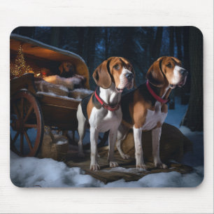 Mousepad American English Foxhound Snowy Sleigh Natal
