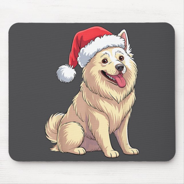 Mousepad American Eskimo Dog Christmas Santa Hat Pet Dog Lo (Frente)