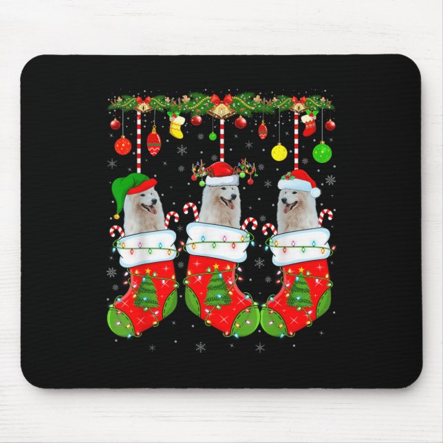 Mousepad American Eskimo Dog In Christmas Socks Funny Dog L (Frente)