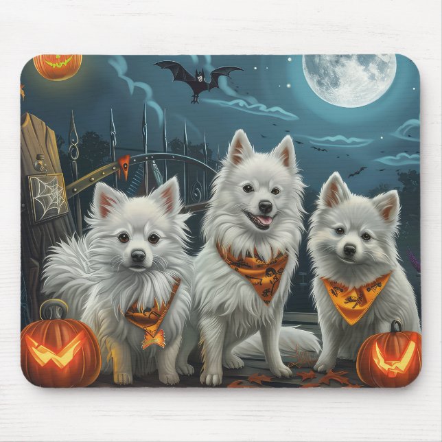 Mousepad American Eskimo Halloween Spooky (Frente)