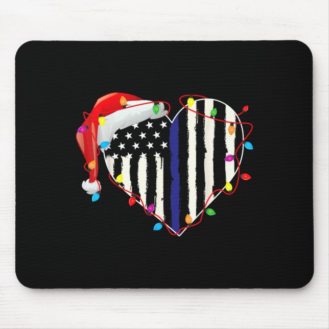 Mousepad American Flag Blue Line Santa Hat Lice Christmas P (Frente)