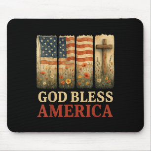 Mousepad American Flag Cross Deus abençoe America Floral Ch