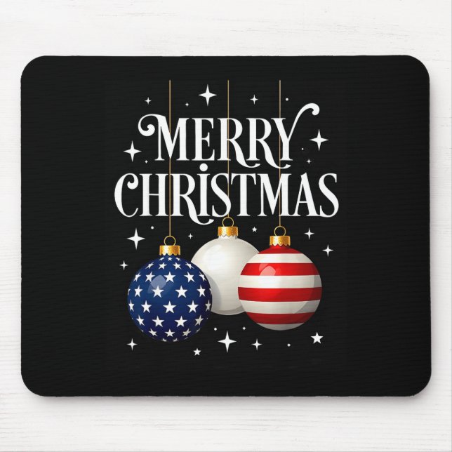 Mousepad American Flag Merry Christmas Tree Baubles Us Patr (Frente)