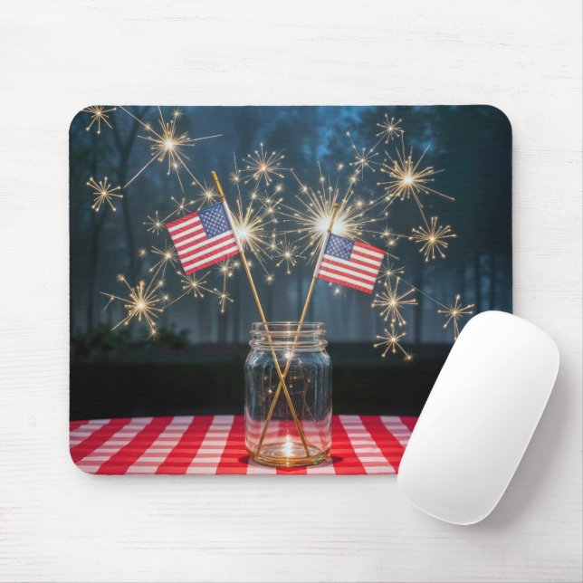 Mousepad American Flags With Sparklers In a Mason Jar (Com mouse)