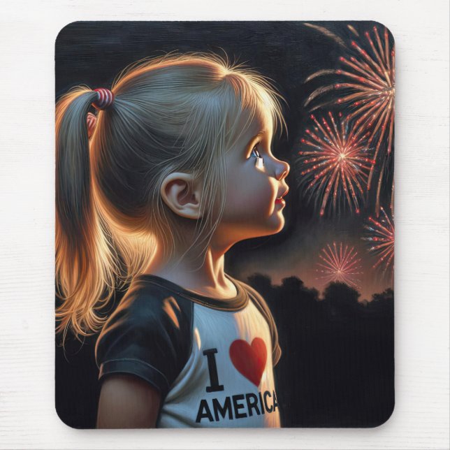 Mousepad American Girl Assistindo fogos de artifício (Frente)