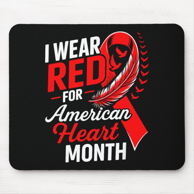 Mousepad American Heart Disease Awareness Month Ribbon Red  (Frente)
