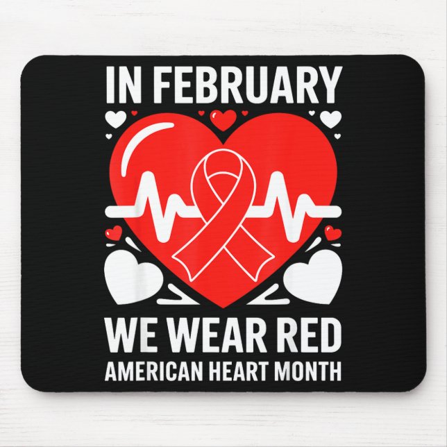 Mousepad American Heart Disease Awareness Month Ribbon Red  (Frente)