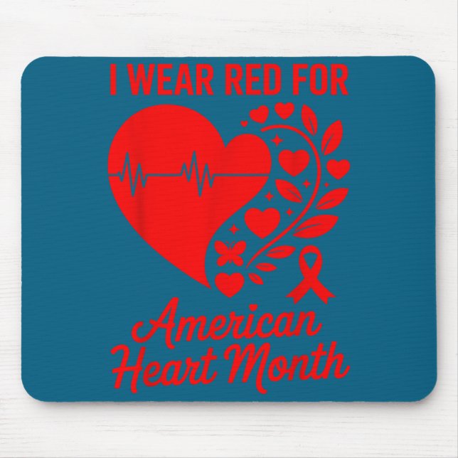 Mousepad American Heart Disease Awareness Month Ribbon Red  (Frente)