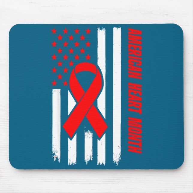 Mousepad American Heart Disease Awareness Month Ribbon Red  (Frente)