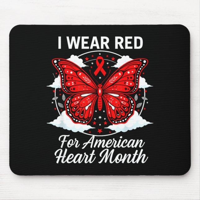 Mousepad American Heart Disease Awareness Month Ribbon Red  (Frente)