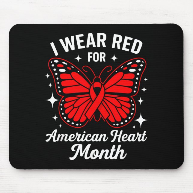 Mousepad American Heart Disease Awareness Month Ribbon Red  (Frente)