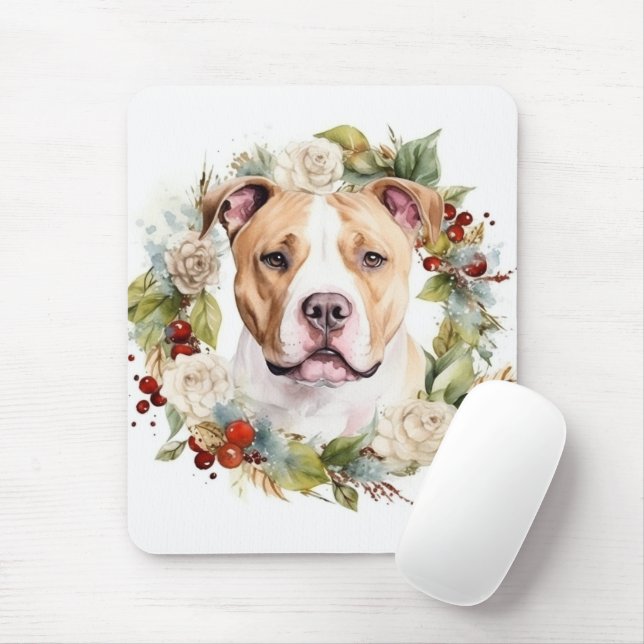 Mousepad American Staffordshire Christmas Wreath Festivo (Com mouse)