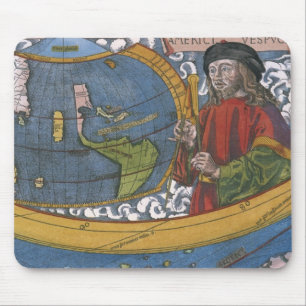 Mousepad Amerigo Vespucci Explorador em um Mapa das América