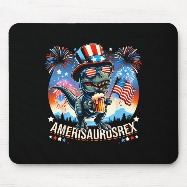 Mousepad Amerisaurusrex American Flag Cute Dinosaur T-rex K (Frente)