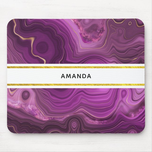 Mousepad Ametista Roxo E Agato De Abstrato Dourado (Frente)