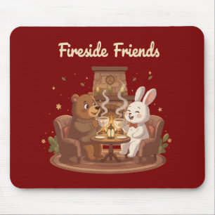 Mousepad Amigos à Beira da Lareira Urso e Coelho Aconchegan