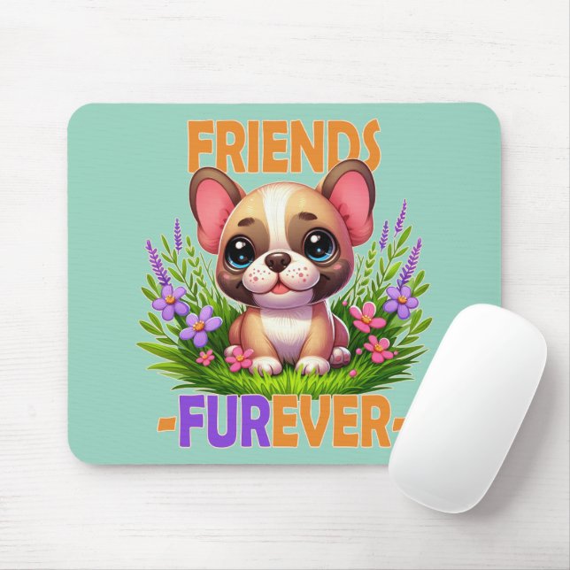 Mousepad Amigos Fuere. Cãozinho-cachorro-do-Bulgue francês  (Com mouse)