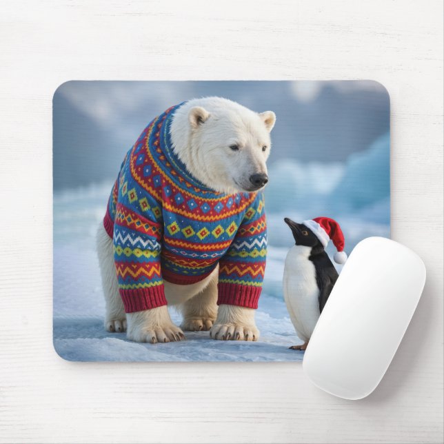 Mousepad Amigos Urso Polar e Pinguim de Natal (Com mouse)