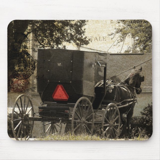Mousepad Amish Horse e Buggy Sepia Postcard Arte Digital (Frente)