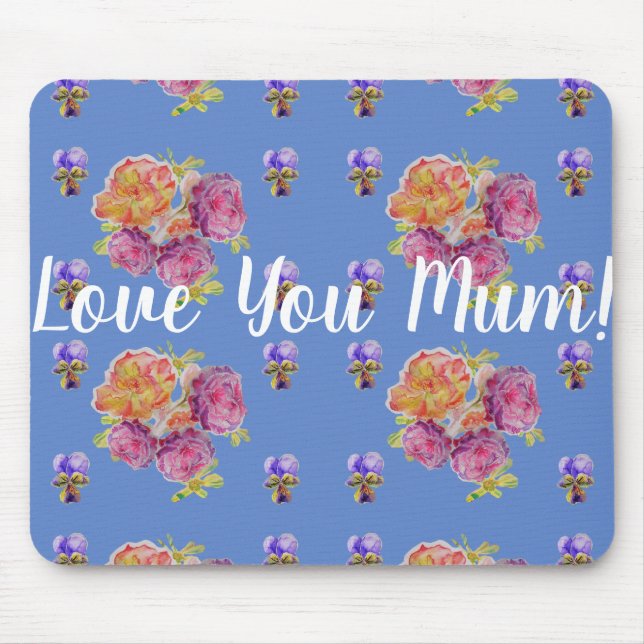Mousepad Amo-te, Mãe, Rosa floral, Mouse Mat Pad (Frente)