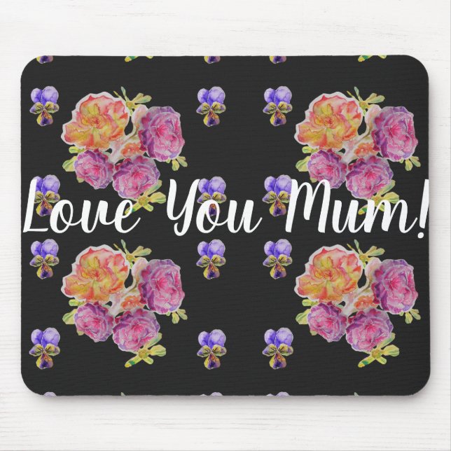 Mousepad Amo-te, Mãe, Rosa floral, Mouse Mat Pad (Frente)
