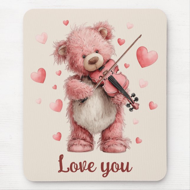 Mousepad Amo Você Teddy com Violino (Frente)