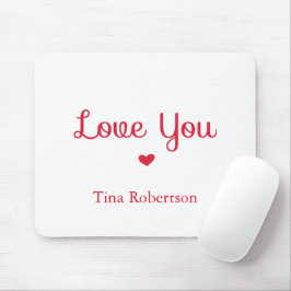 Mousepad Amo você vermelho coração branco personalizado