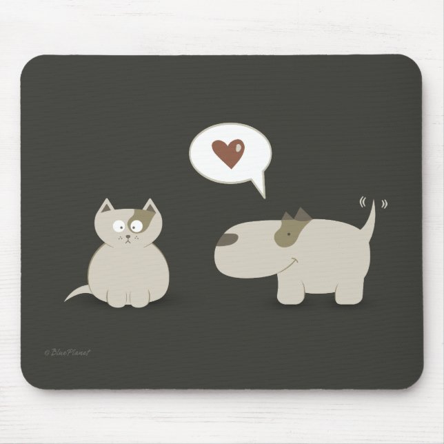 Mousepad Amor À Primeira Vista Cachorro Gato (Frente)