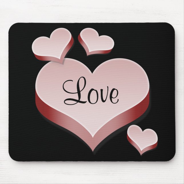 Mousepad Amor Corações Rosa em Bocal Preto (Frente)