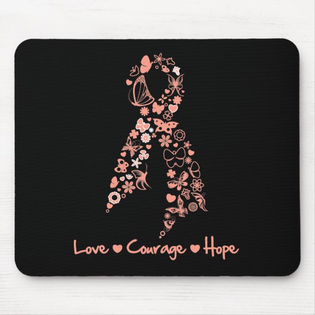 Mousepad Amor Coragem Esperança Borboleta - Cancer Uterino (Frente)