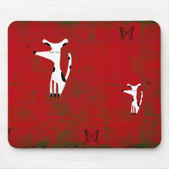 Mousepad amor de bebê cachorrinho borboleta vermelha mousep (Frente)