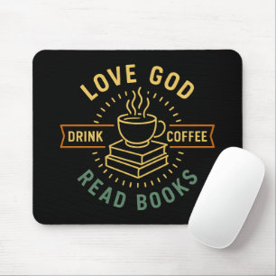 Mousepad Amor Deus Beba Café Ler Livros Vintage