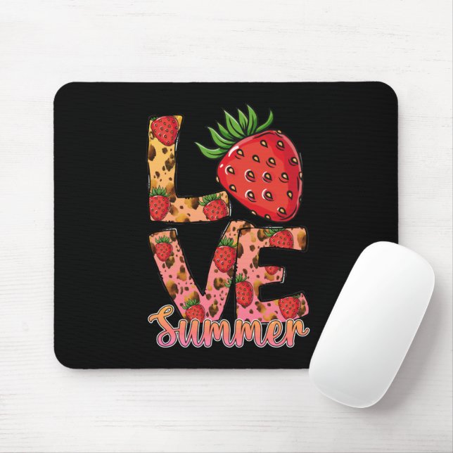 Mousepad Amor e Verão | Rosa e Castanho | Morango Fresco (Com mouse)