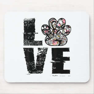 Mousepad Amor Pata Tatuagem Flor Cão Lover _1