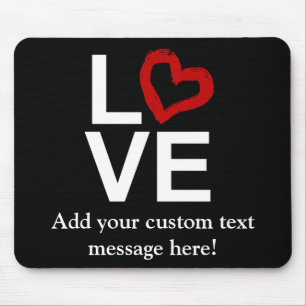 Mousepad AMOR, preto e branco com coração esboçado verme