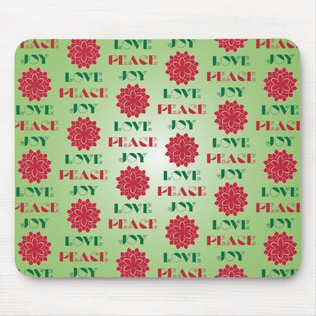Mousepad Amor Verde e Vermelho Moderno, Paz, citação de Joy (Frente)