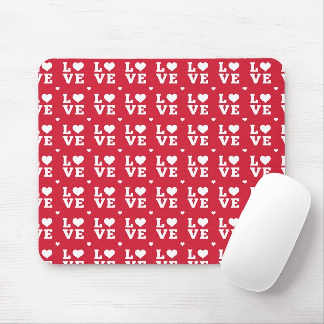 MOUSEPAD AMOR VERMELHO E BRANCO COM CORAÇÕES (Com mouse)