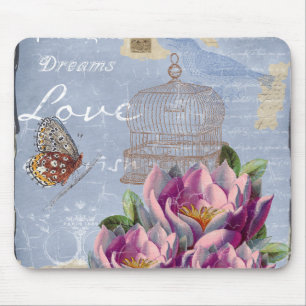 Mousepad Amor vitoriano pensa sonhar gaiola de pássaros