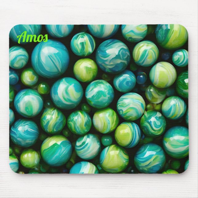 Mousepad AMOS ~ Zany Shades de Verde e Azul ~ Marbles ~ (Frente)