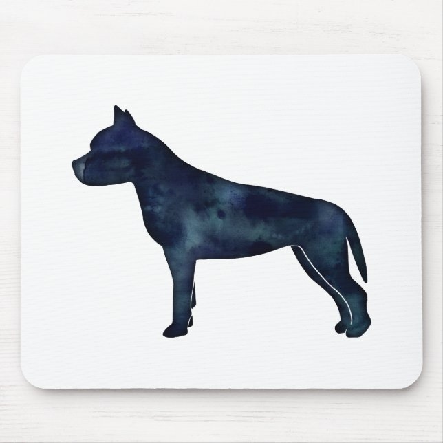 Mousepad Amstaff Dog Silhouette Black Watercolor (Frente)