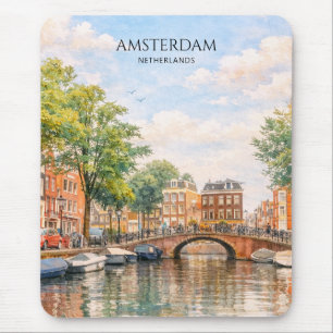 Mousepad Amsterdã Holanda Canal Cidade Colorida Viagem