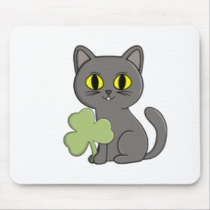 Mousepad Amuleto Trevo de Quatro Folhas de Gato Cinza