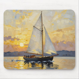 Mousepad An Impasto Illustration of a Sailboat at Sunset