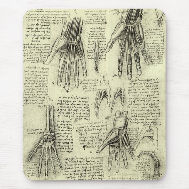 Mousepad Anatomia da Mão Humana por Leonardo da Vinci (Frente)
